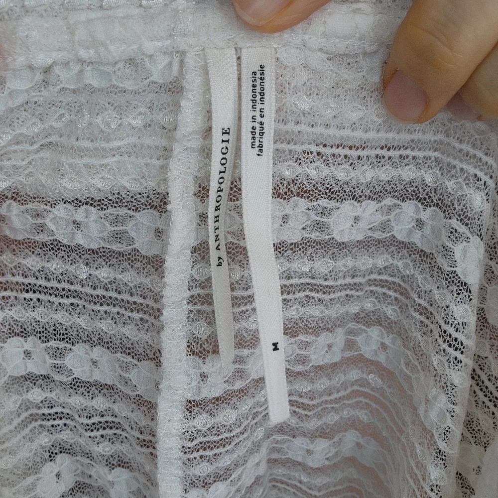 Anthropologie Sheer Lace Button Front Long Sleeve Top Size Medium